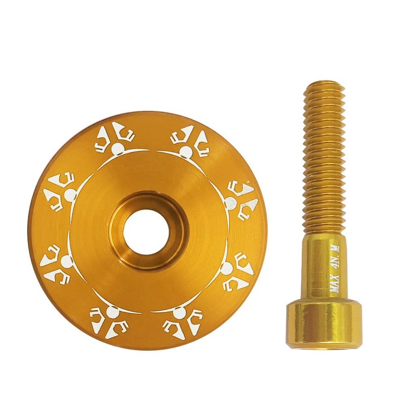 DEYING Bike Headset Cap with Aluminum Bolts 1-1/8 Stem Top Cap with Aluminum Alloy Bolt for MTB, Road Bike (Gold) - Image 1